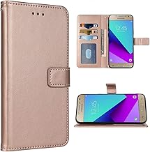 Compatible with Samsung Galaxy Grand Prime J2 Prime Wallet Case Wrist Strap Lanyard Leather Flip Cover Card Holder Stand Cell Accessories Phone Cases for Glaxay 2 2J Plus Rose Gold