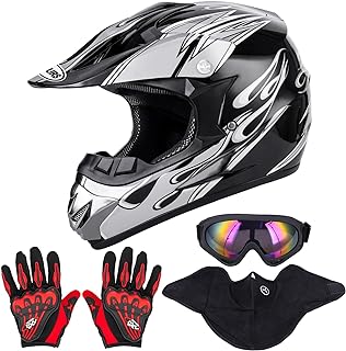 OUMURS Adult Motocross Dirt Bike Helmet with Goggles, Gloves & Mask Dirt Bike ATV Helmet for Unisex-Adult Men Women Adjustable Sun Visor DOT/FMVSS-218 Off-Road Motorcycle Helmet UTV Helmet Downhill