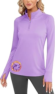 Women's Fleece Quarter Zip Pullover Running Shirt Thermal Long Sleeve Tee Athletic Workout Tops Thumb Hole
