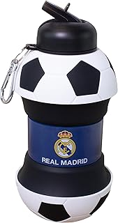 ART Real Madrid Clip-On Collapsible 1 Liter, 34 oz. size BPA-Free Silicone Soccer Large Water Bottle