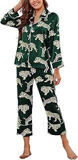 Brosloth Women's Silk Satin Pajamas Pjs Sets Cute Lace Pattern Two Piece Loungewear Set Button Up Pajamas Sleepwear Black