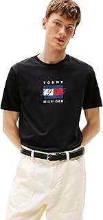 Men's Short Sleeve Cotton Graphic T-Shirts with Printed Linear Flag Logo Designs