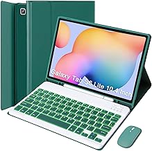 Keyboard Case with Mouse for Samsung Galaxy Tab S6 Lite 10.4 Inch 2024/2022/2020, Detachable Bluetooth Backlight Keyboard, Slim Stand Cover with S Pen Holder,Dark Green