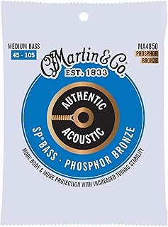 Martin Authentic Acoustic® SP® Bass Strings – Phosphor Bronze, Medium Gauge | Long-Lasting Tone, Corrosion Resistance & Tuning Stability | 4-String Acoustic Bass Set
