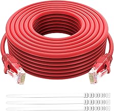 Adoreen Cat 6 Ethernet Cable 50 Ft-Red, Outdoor & Indoor Snagless Long Round RJ45 Network Cable, POE, Soft Flexible Gbps Internet LAN Computer Patch Cord for Router Modem Switch Fast Gaming+ Ties