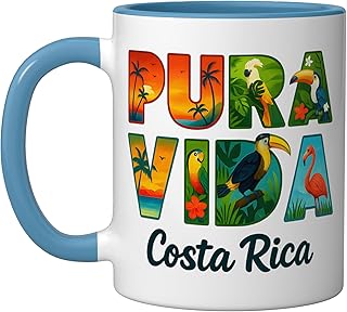 Pura Vida Costa Rica Ceramic Mug, Blue/White