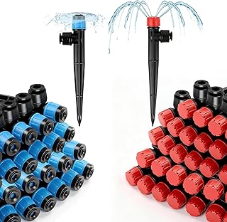 30 Pack Quick Connect Drip Emitters Set for 1/4" Irrigation Tubing, Adjustable 360 Degree Water Flow Irrigation Sprayer 15pcs Vortex Emitter+ 15pcs Stream Dripper for Garden Watering System