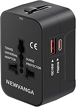 Travel Adapter USB C, Universal All in One Worldwide Travel Adapter Fast Charge GaN PD3.0 Type C USB-A Quick Charging Ports Power Converters Wall Charger AC Power Plug Adapter for USA EU UK AUS Black