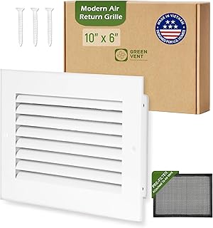 Modern Air Return Grille 10x6 (Duct Opening) - Decorative White Aluminum Air Vent Cover with Washable Mesh Pre-Filter for Ceiling, Wall - Quiet HVAC Grille for home