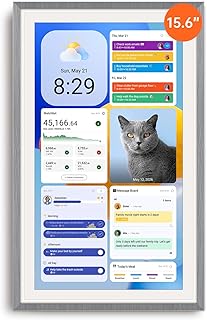 Apolosign 15.6-inch Digital Calendar : Dual Mode Smart Wall Planner, No Subscription, Install Apps, Sync Calendars, Electronic Touchscreen Interactive Display for Family Schedules, Chore Chart - with Stand (Gray Wood)