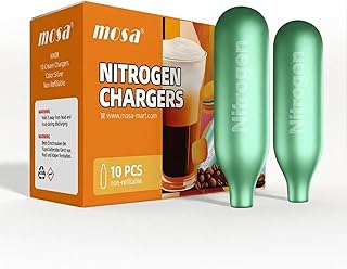 Mosa 2G Nitrogen Chargers, NOT NOT for Whipped Cream, 10 Pack Food-Grade N2 Cartridges for Nitro Coffee, Cold Brew, Cocktails and Beverage Infusion