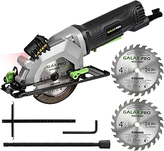 GALAX PRO 4Amp 3500RPM Circular Saw with Laser Guide, Max. Cutting Depth1-11/16"(90°), 1-1/8"(45°)Compact Saw with 4-1/2" 24T TCT Blade, Vacuum Adapter, Blade Wrench, and Rip Guide
