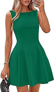 Womens Summer Sleeveless Mini Dress 2026 Elegant Classy Boat Neck A Line Cocktail Party Short Dresses