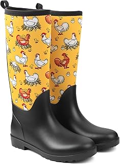Women Rain Boots Waterproof,Rubber Short Mid Calf Pull on Snow Mud Shoes