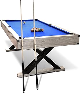 7ft Pool Table for Home, Billiard Table Set with Accessories - Includes 2 Cue Sticks, Balls, Triangle, Chalk & Brush - x-Leg Industrial Design for Game Room, Basement, Office, Apartment