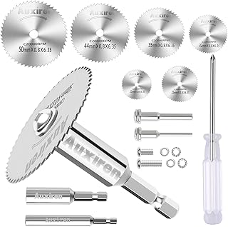 11 PCS Rotary Drill Saw Blades: 6 PCS Mini Circular Saw Blades with 2 PCS 1/4" Hex Shank, 1/8" & 1/4" Round Shanks+ Screwdriver, HSS Small Cutting Discs for Drills Rotary Tools, Inside PVC Pipe Cutter