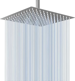Voolan Rain Shower Head - High Flow Large Rainfall Shower Heads Made of Stainless Steel - Waterfall Bathroom Square Showerhead - Ceiling or Wall Mount (12" Brushed Nickel)