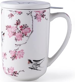 AmorArc Porcelain Tea Mug with Infuser and Lids, 18 Oz Coffee Cup Strainer with Bag Holder for Loose Leaf Tea, Steeping Coffee Mug for House-warming Wedding Birthday Gift