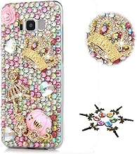 Sparkle Case Compatible with Samsung Galaxy J7 V/Galaxy J7 Perx/Galaxy J7 Sky Pro/Galaxy J7 2017 - Stylish - 3D Handmade Crown Dance Girl Pumkpin Car Crystal Cover - Pink