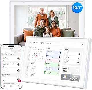 10.1" Digital Calendar Chore Chart, Electronic Calendar Wall Planner with Full HD Touchscreen, Smart Family Planner, Meal Planner, Reward System, Digital Photo Frame, 32GB, White