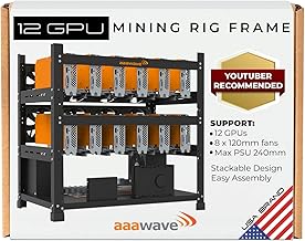 AAAwave 12GPU Mining Rig Frame - The Sluice V2 Steel Open Frame Mining Rig Case, Stackable Chassis for Crypto Coin Currency & AI Machine Learning Applications - Frame Only (Black)