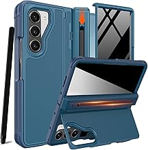 NINKI for Samsung Galaxy Z Fold 5 Case with S Pen Holder & Stylus and Invisible Kickstand, Privacy Screen Protector Hinge Phone Cover for Samsung Z Fold 5 Case with Slim S Pen Slot with Stand – Blue