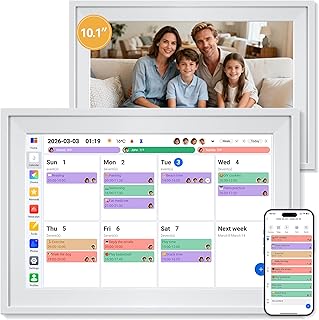 Yofidra 10.1" Digital Calendar, Smart Electronic Calendar with Chore Photo Meal Reward To-do Chart, Desk Planner for Family Schedule, Wifi Interactive Touchscreen Display with Stand, White, 32GB
