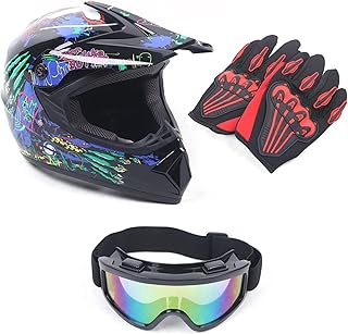 DOT Motorcycle Adult Helmet w/Goggles+Gloves Motocross MX ATV Dirt Bike Off-Road