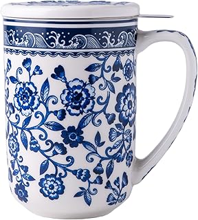 AmorArc Porcelain Tea Mug with Infuser and Lids, 18 Oz Coffee Cup Strainer with Bag Holder for Loose Leaf Tea, Steeping Coffee Mug for House-warming Wedding Birthday Gift