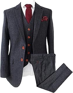 Vintage Men's Suit 3 Piece Plaid Tweed Herringbone Suits for Wedding Business Blazer Vest Pants