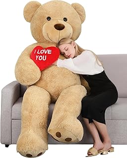 Tezituor 6ft Giant Teddy Bear with “I Love You” Red Heart, Jumbo Human Size Stuffed Animal Plush Toy, Romantic Gift for Girlfriend Wife Boyfriend, Birthday Anniversary Valentine’s Day Long Distance