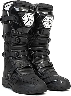Scoyco Dirt Bike Boots for Men, Enduro Motocross Boots with Shin Guard & Ankle TPU Protection Full Leather Off-road Riding Boots