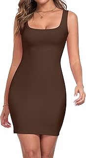 Summer Dresses for Women Sexy Mini Dress Ribbed Knit Fitted Square Neck Bodycon Party Club Tank Dresses