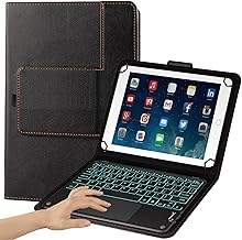 TouchPad Keyboard case for 9",9.7",10.1",10.2",10.5",10.9",11" Tablets,2-in-1 Bluetooth Wireless Keyboard with Touchpad,7 Colors Backlit & Leather Folio Cover(Black)