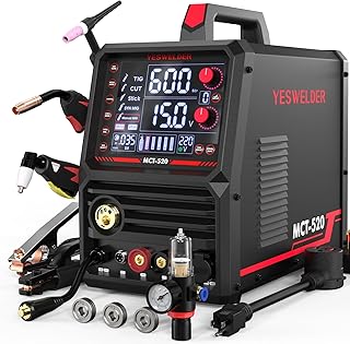 YESWELDER Multifunctional Welders Combo&Plasma Cutter, 6-In-1 MIG/Flux Core MIG/CUT/TIG/Stick/Spool Gun Compatible, 200A MIG/TIG/Stick & 50A CUT, 110V/220V MCT-520