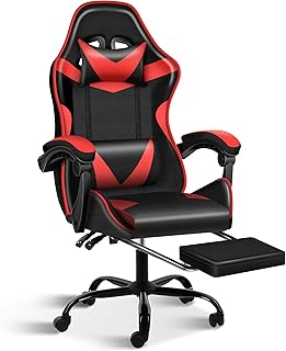 Gaming Chair, Ergonomic Computer Chair with Footrest and Lumbar Support, 90°–155° Reclining Backrest, Height Adjustable 360° Swivel Office Desk Chair for Adults and Kids