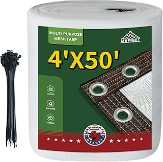 4x50Ft Garden Privacy Fence Screen, 100GSM 70% Blockage Windbreak Mesh Tarp with Reinforced Edges & Anti-Rust Grommets, Includes Zip Ties for Garden, Yard, Backyard, Outdoor, White