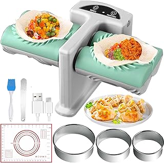 Electric Dumpling Maker Two Sizes Double Head Automatic Electric Dumpling Maker Machine Mould Household Quick Rechargeable Dumpling Maker Kit with Silicone Baking Mat,Dough Cutters,Spoon Brush