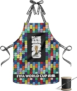 FIFA World Cup DIY Canvas Apron Kit – Soccer Fan Fabric Craft Project – Includes 24" x 43" Black & Multicolor Fabric Panel & Instructions – Create a 29" x 21" Handmade Apron