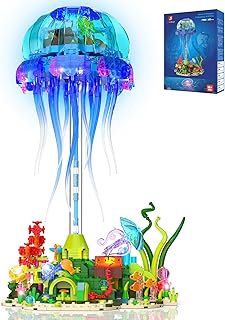 Jellyfish Building Set with LED Lights, Ocean Animal Collection Toy, Floating Jellyfish Lamp, Sea Creature Display for Adults, Home & Office Decor, Creative Gifts for Boys Girls 14+