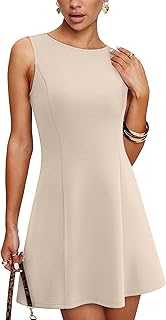 Women's Summer A-Line Sleeveless Boat Neck Mini Dress Club Party Little Short Dresses
