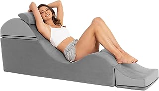 Kami Convertible Chaise/Bed Bench for Yoga & Massage - 2-in-1 End of Bed Ottoman with Concealed Fold Out Yoga Lounge Chair, Microvelvet Grey