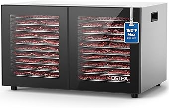 OSTBA Dual Zone Food Dehydrator, 20 Stainless Steel Trays, 1300W Dual Layer Food Dryer, 180℉ Adjustable Temp, 48H Digital Timer, 10 Presets for Jerky, Meat, Fruit, Herbs, Home & Commercial Use