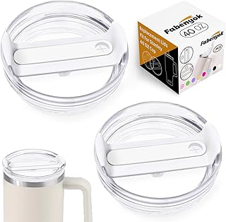 40 OZ Tumbler Lid Replacement Fit for Stanley Cup, 2 Pack Clear Replacement Lids Fit for Stanley Travel Tumbler, Spill Proof Tumbler Covers for Stanley Cup Accessories (Clear - White)