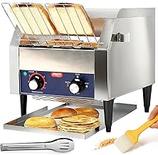 JOHAKYU Commercial Conveyor Toaster, 300 Slices/Hour Heavy Duty Stainless Steel Toaster for Buns, Bagels & Bread, Restaurant Grade with Cleaning Accessories
