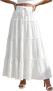 Womens Boho Maxi Skirt Flowy Ruffle Tiered Elastic High Waisted A Line 2026 Spring Summer Beach Vacation Long Skirts