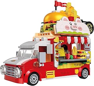 Piggy Burger Truck Building Blocks Pig Hamburger Car Micro Building Set Burger Van Fast Food Truck Model Playset 566PCS