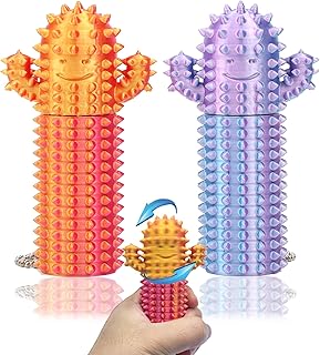 2Pcs Little Ouchies Fidget, Cactus Pain Stim Fidget Toy, Rotating Spiky Grippie Stim Keychain for Anxiety Relief, 3D Printed Portable Stim Tool, Pocket Mini Fidget Toy for Adults Easter Gifts