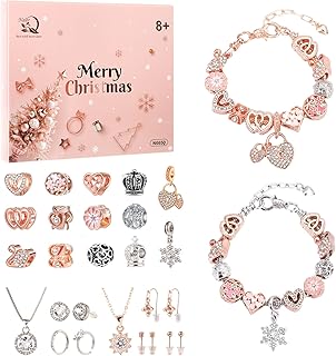 Christmas Advent Calendar 2025, 24 Days Countdown Jewelry Kit with Necklace, Bracelets, Earrings, Rings - Christmas Countdown Gifts (Rose Gold & Sliver)