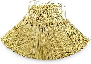 100Pcs Gold Mini Tassels 5Inch Silky Floss Bookmark Key Chain Tassels with Cord Loop Small Chinese Knot for Crafts Jewelry Making Book Marks DIY Craft Accessory